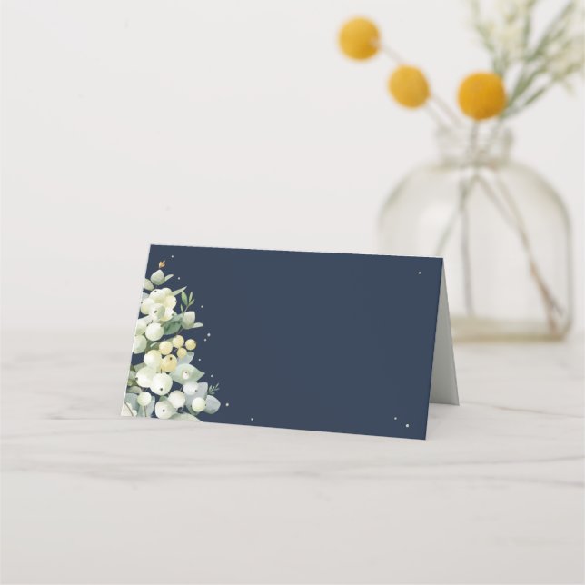 Carte De Placement Dark Navy Snowberry+Eucalyptus Mariage (Devant)