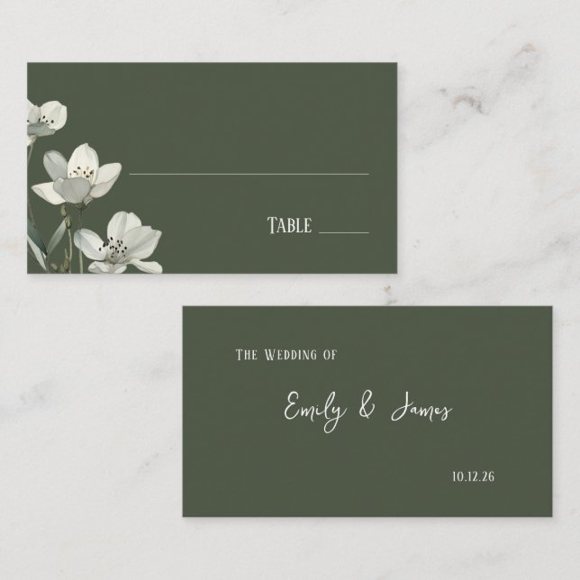 Carte De Placement Dark Sage Green Botanical Wedding (Devant / Derrière)