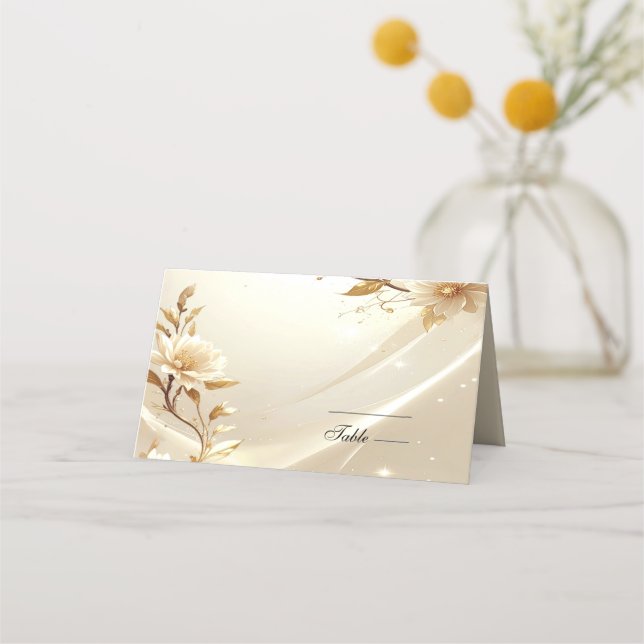 Carte de placement de fleurs blanches et dorées (Devant)