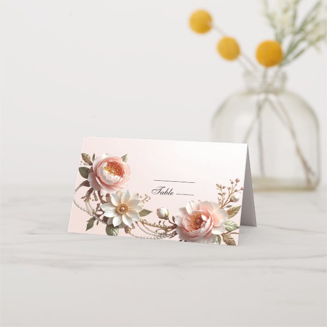 Carte de placement de fleurs roses et blanches déc (Devant)