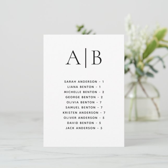 Carte de placement de mariage alphabétique calligr (Debout devant)