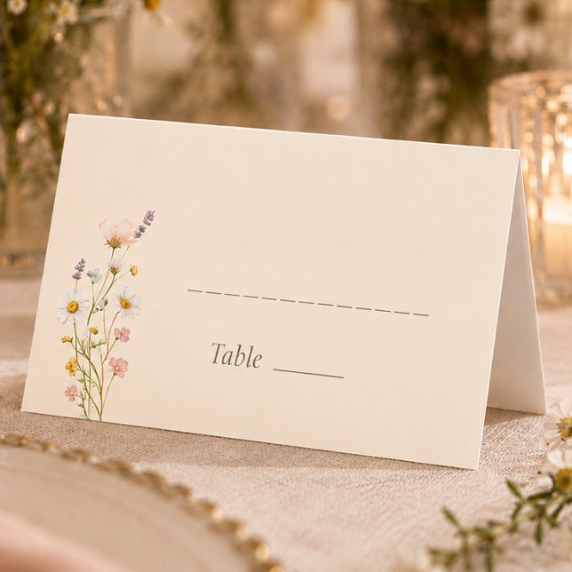 Carte de placement de mariage aux fleurs sauvages  (Bohemian Whimsical Wildflowers Wedding Place Card)