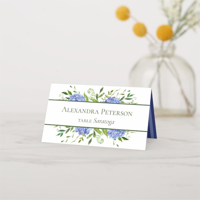 Carte de placement de mariage aux hortensias bleus (Devant)