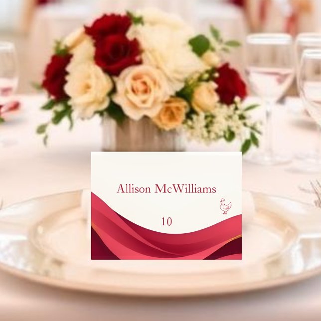 Carte de placement de mariage bordeaux-Volailles (Burgundy and Ivory Wedding Place Card-Table Number Poultry chicken)