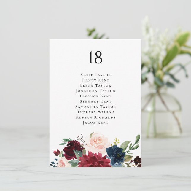 Carte de placement de mariage botanique bordeaux e (Debout devant)