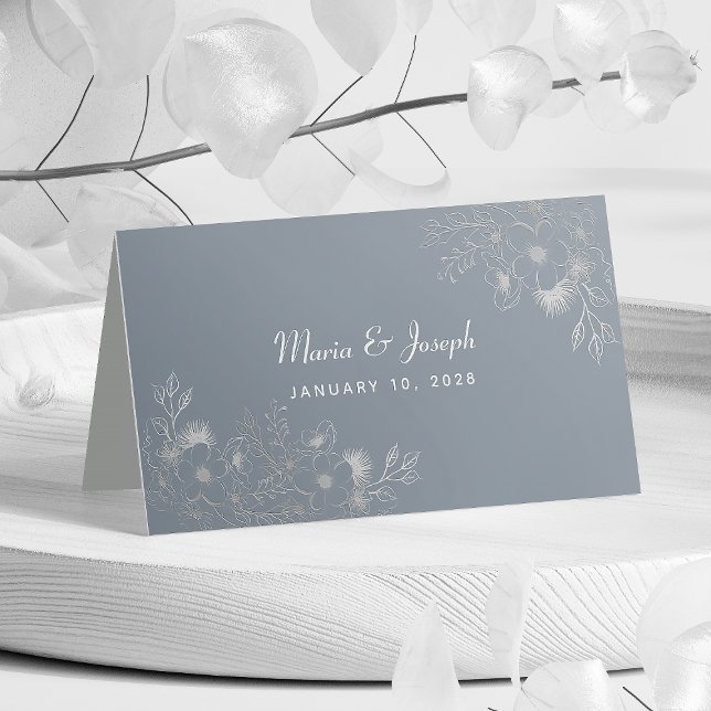 Carte de placement de mariage élégante florale ble (Créateur téléchargé)