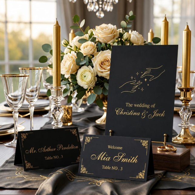 Carte de placement de mariage élégante noire et do (Créateur téléchargé)