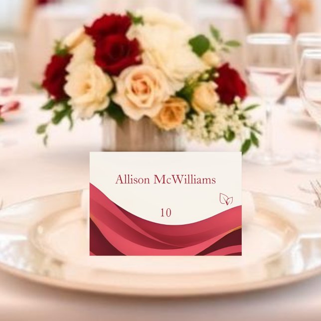 Carte de placement de mariage en Bourgogne végane (Burgundy and Ivory Wedding Place Card-Vegan Table Number )