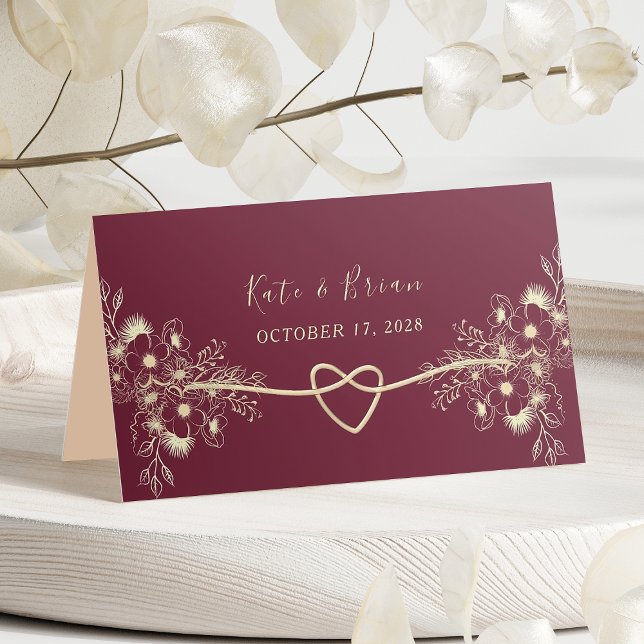 Carte de placement de mariage floral bordeaux élég (Créateur téléchargé)