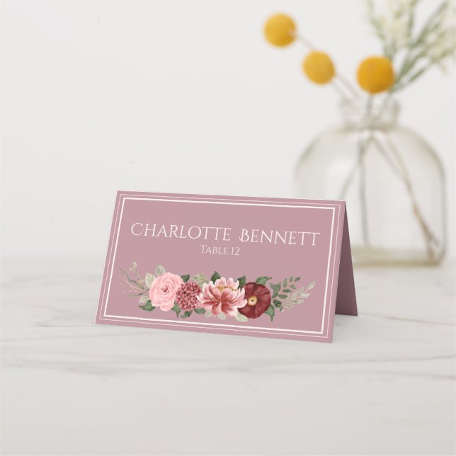 Carte de placement de mariage floral Bourgogne Ros (Devant)