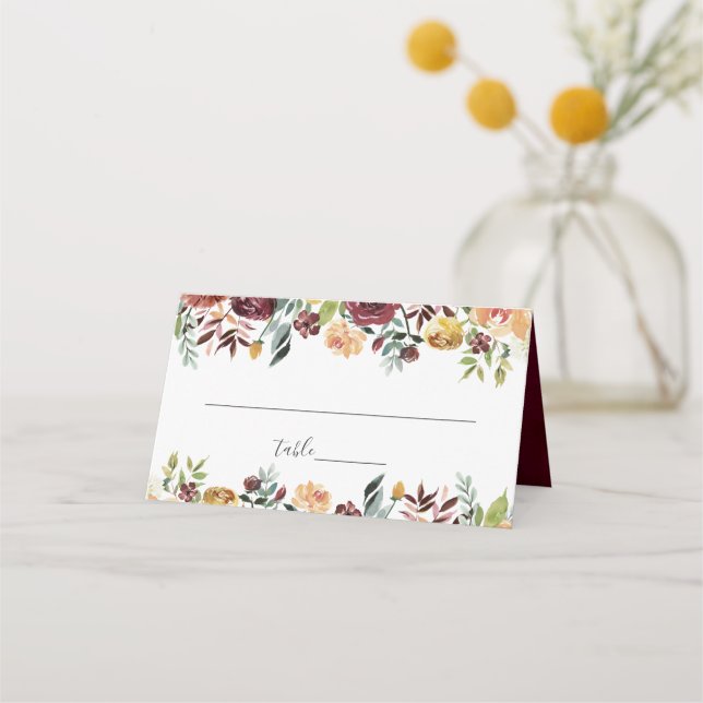 Carte de placement de mariage floral orange Bourgo (Devant)