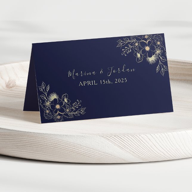 Carte de placement de mariage florale bleu marine  (Créateur téléchargé)