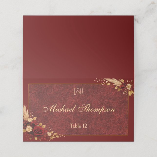 Carte de placement de mariage florale en Bourgogne (Extérieur déplié)