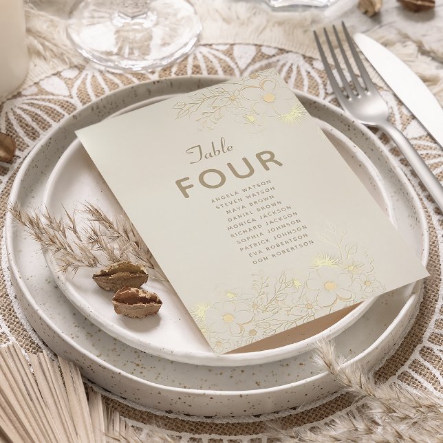Carte de placement de mariage florale en or et ivo (Créateur téléchargé)
