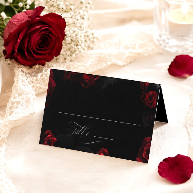Carte de placement de mariage florale noire élégan (Créateur téléchargé)
