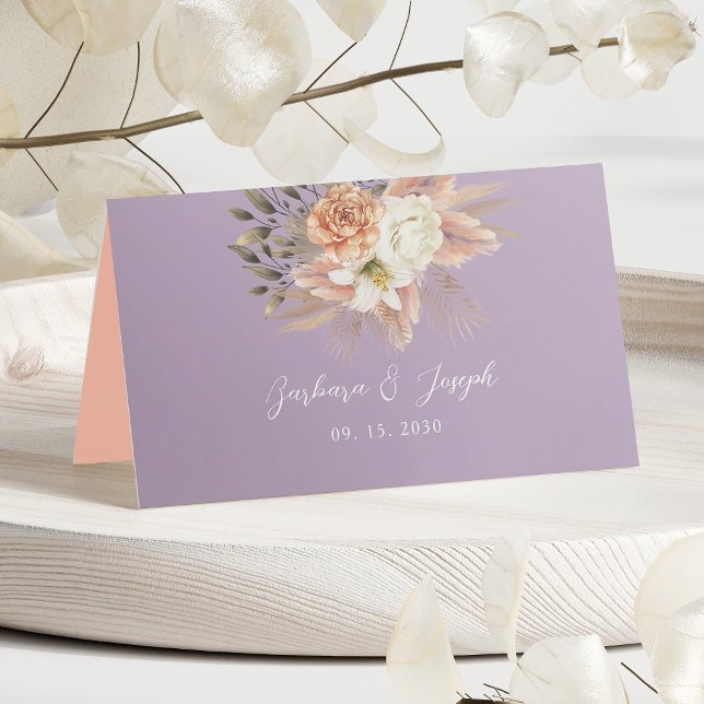 Carte de placement de mariage florale rose et viol (Créateur téléchargé)