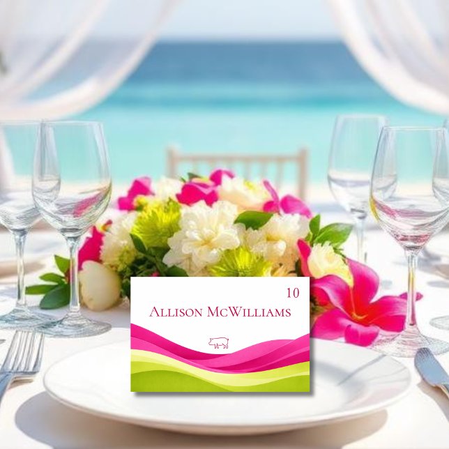 Carte de placement de mariage Fuchsia et vert citr (Fuchsia and Lime Green Wedding Table Number Meal Icon Pork)