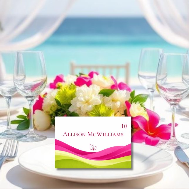 Carte de placement de mariage Fuchsia et vert citr (Fuchsia and Lime Green Wedding Table Number Meal Icon Vegetarian)