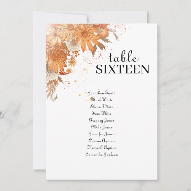 Carte de Placement de Mariage Printemps Été Fleur  (Devant)