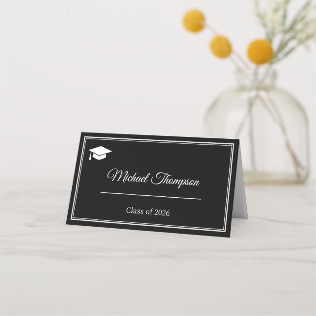 Carte de placement de remise de diplôme noir et bl (Devant)