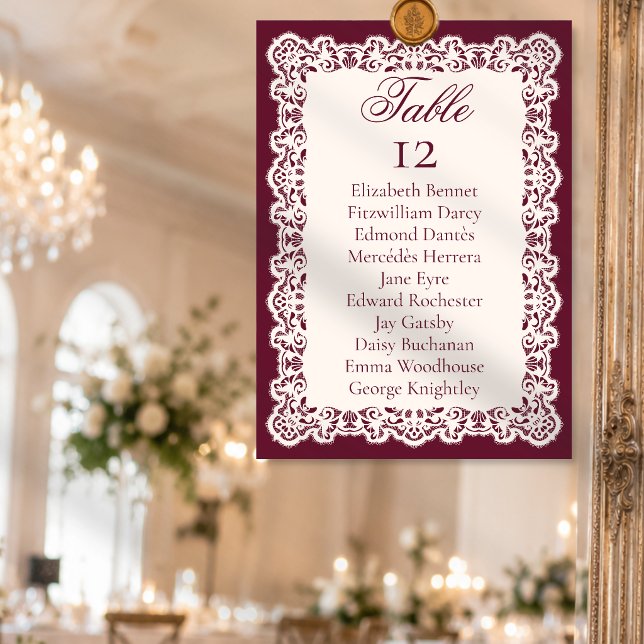 Carte de placement de table de mariage en dentelle (Créateur téléchargé)
