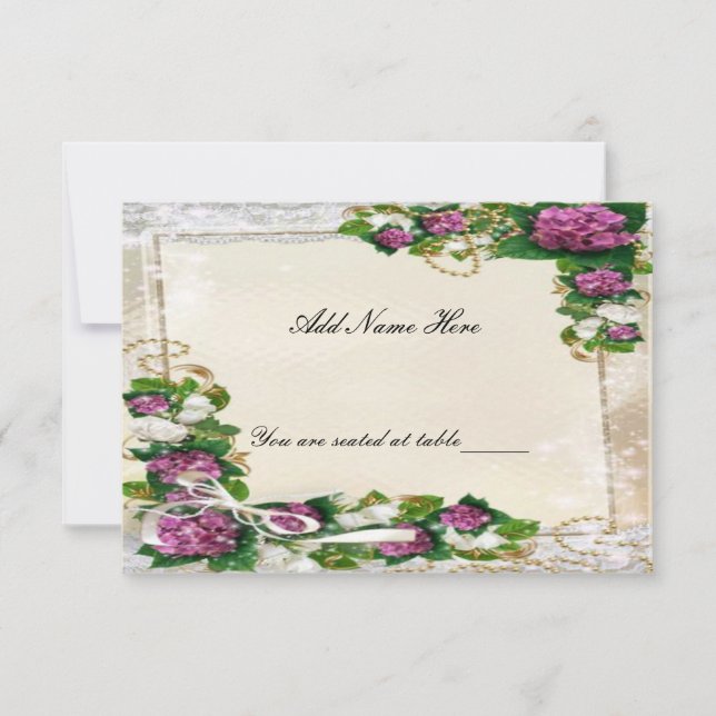 Carte de placement de table en dentelle et hortens (Devant)