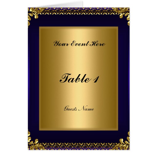 Carte de placement de table en or et bleu royal Me (Devant)