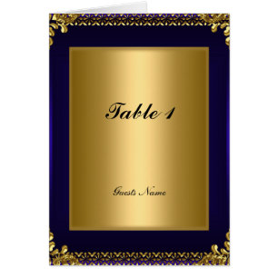 Carte de placement de table menu or et bleu royal