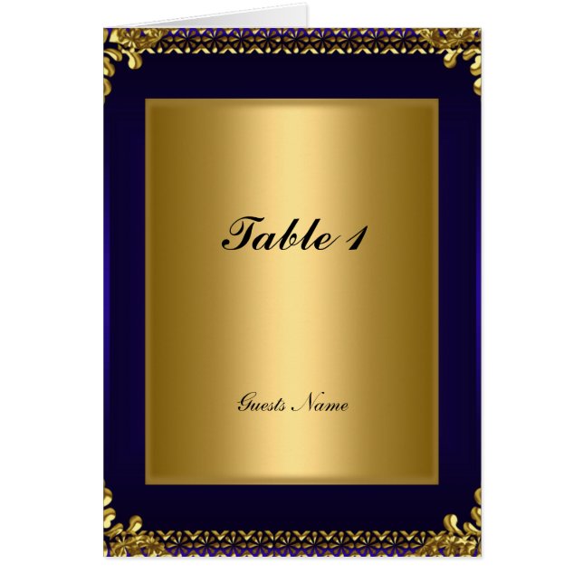 Carte de placement de table menu or et bleu royal (Devant)