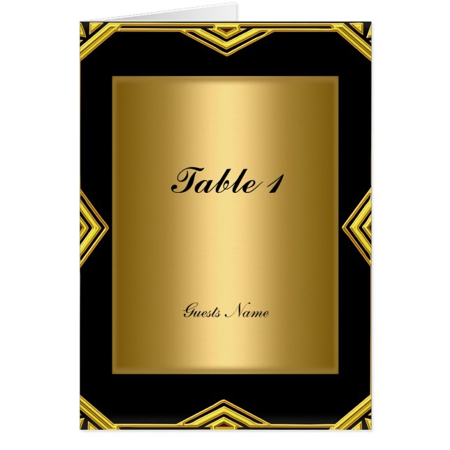 Carte de Placement de Table Or et Noir et Menu (Devant)