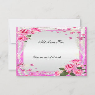 Carte de Placement de Table Roses Roses et Perles