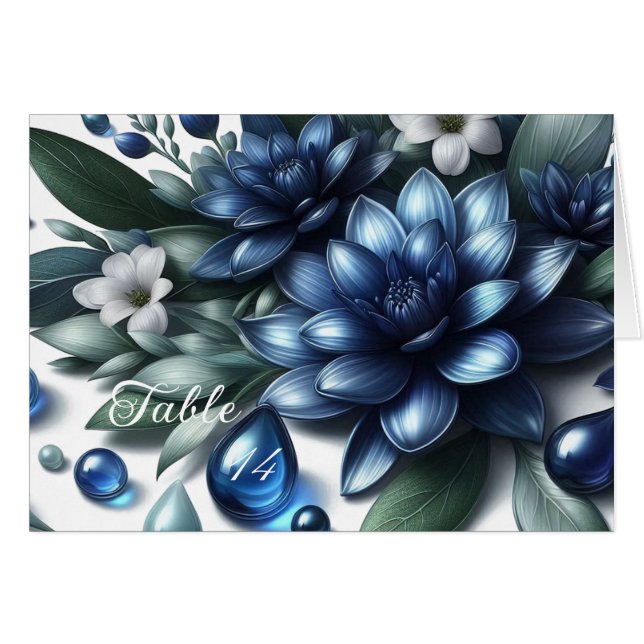 Carte de placement de table unique à peinture bleu (Devant Horizontal)