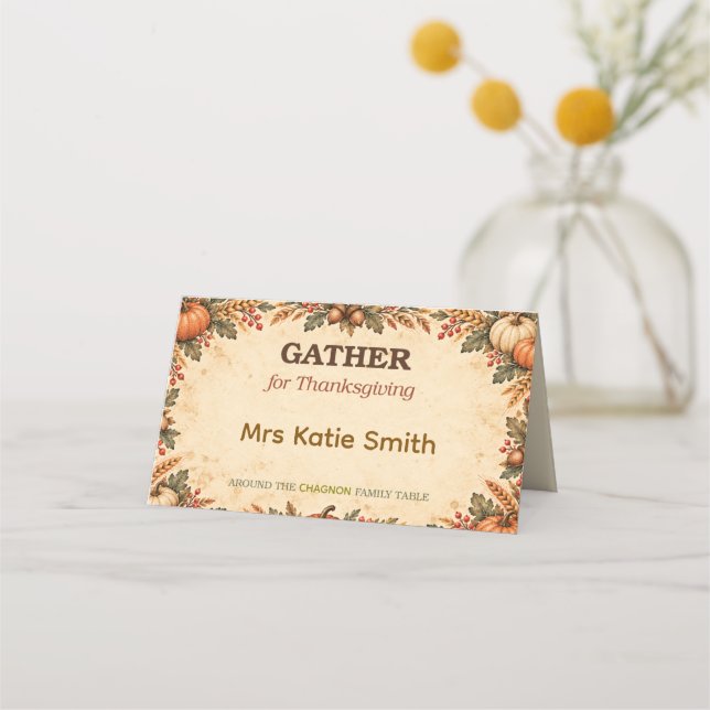 Carte de placement de Thanksgiving pour rassemblem (Devant)