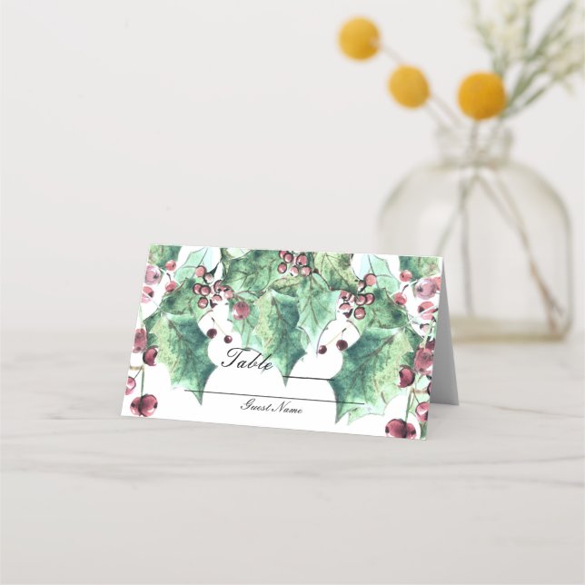 Carte De Placement Décembre Mariage d'hiver Berries Holly Numéro de t (Dos)