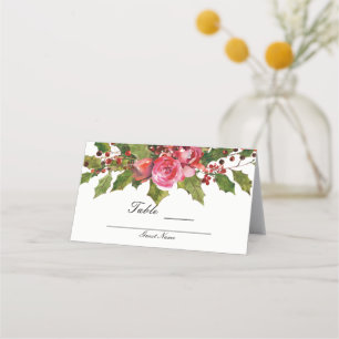 Carte De Placement Décembre Mariage d'hiver Holly Berries Table flora