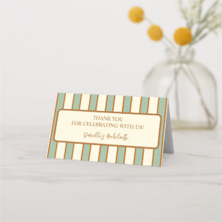 Carte De Placement Décoration de sac de friandises à rayures vert cit