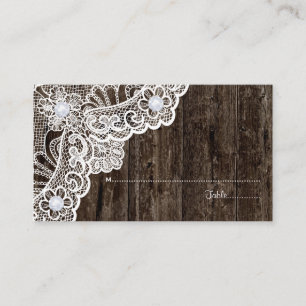 Carte De Placement Dentelle blanche vintage sur vieux bois mariage ca