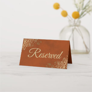 Carte De Placement Dentelle d'or sur rouille Orange Elégant Mariage R