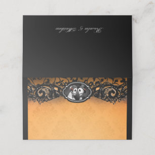 Carte De Placement Dentelle noire orange Elégant Skeletons de Mariage
