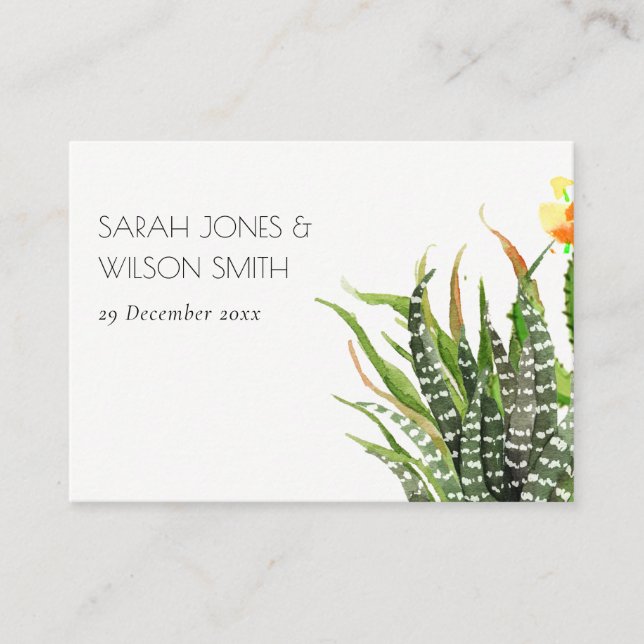 CARTE DE PLACEMENT DÉSERT MODERNE CACTUS JARDIN FLEURI COULEUR D'EAU (Devant)