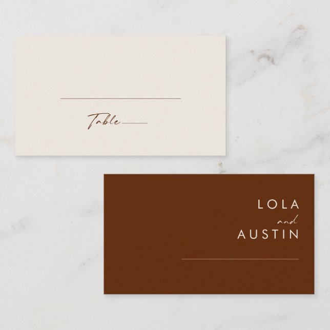 Carte De Placement Désert simple | Mariage plat en cannelle foncée (Devant / Derrière)