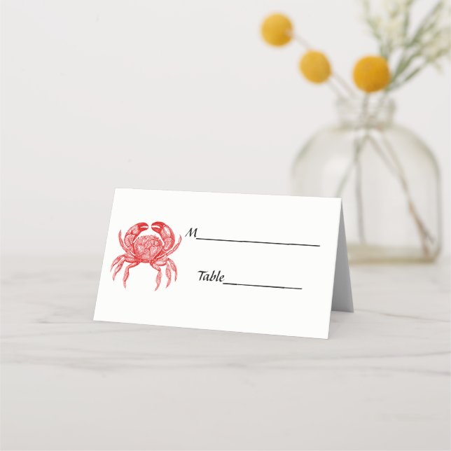 Carte De Placement Dessin Crabe Rouge Vintage #1 (Dos)