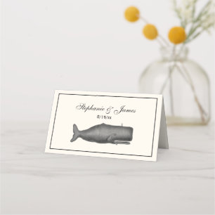 Carte De Placement Dessin de baleine sur ivoire du XIXe siècle antiqu