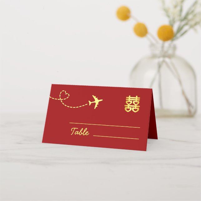 Carte De Placement Destination rouge mariage chinois amour route avio (Devant)