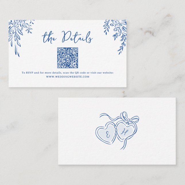 Carte De Placement Détails de code QR de mariage fantaisiste dessinés (Devant / Derrière)