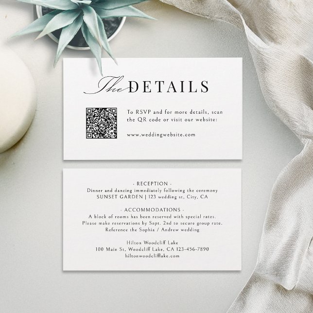 Carte De Placement Détails de code QR de typographie de script simple (Simple Graceful Script Typography QR Code Details Place Card)