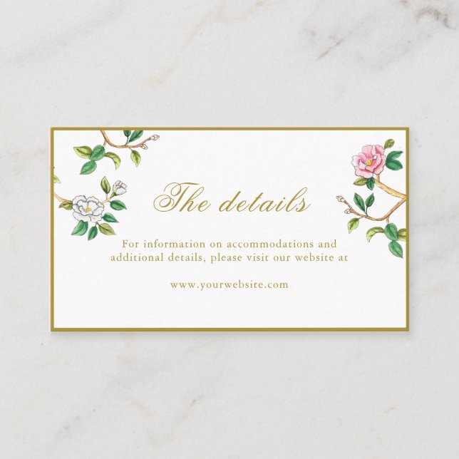 Carte De Placement Détails de mariage code QR Floral Chinoisorie (Devant)