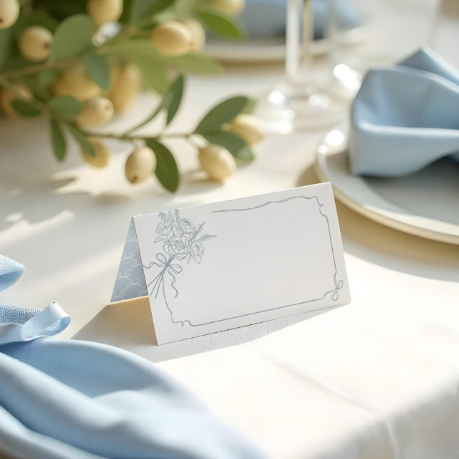 Carte De Placement Détails du mariage Bouquet à main et à ruban (Wedding Details Hand Drawn Bow & Ribbon Bouquet Place Card)