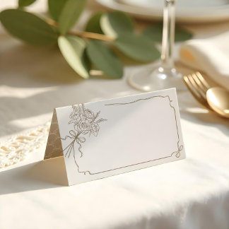Carte De Placement Détails du mariage Bouquet à main et à ruban