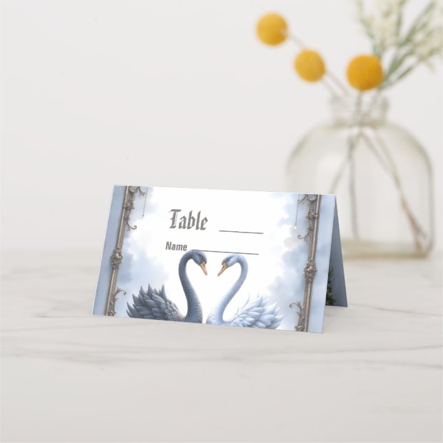 Carte De Placement Deux cœurs, une réflexion – Mariage romantique de  (Devant)